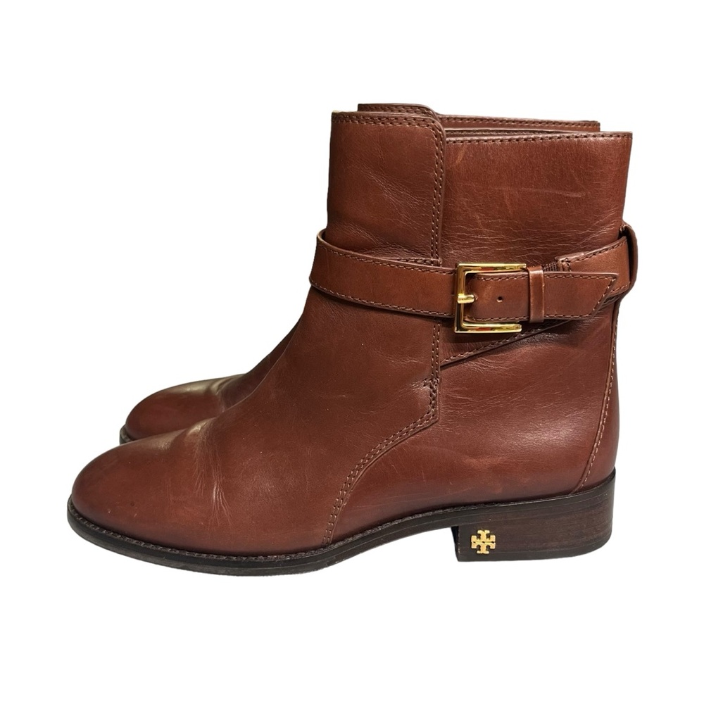 Tory Burch | Brooke Brown Leather Ankle Bootie With Strap Detailing - Picture 4 of 7